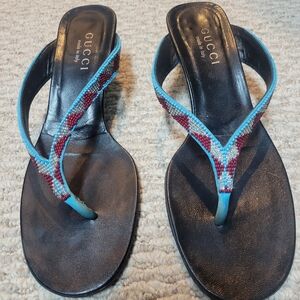 Gucci Women's Black and Blue Beaded Sandals